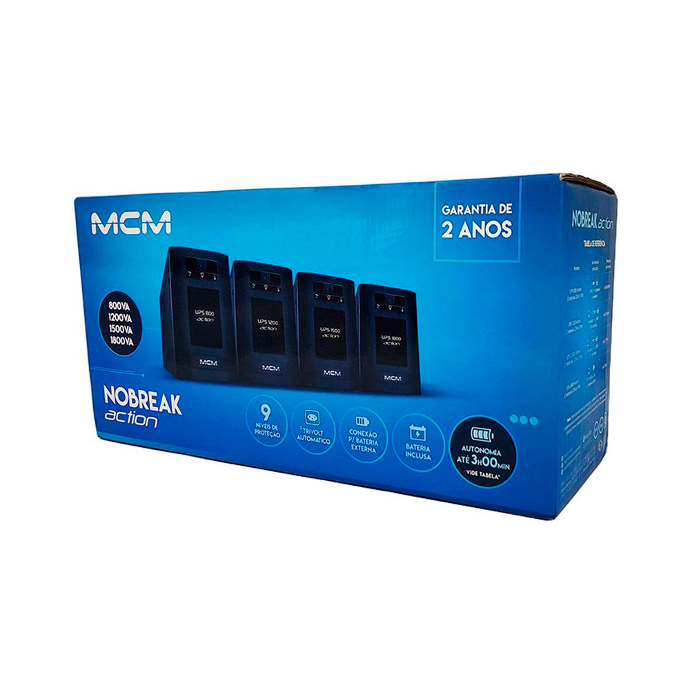 Nobreak UPS MCM 800VA ACTION 3.1, Entrada Trivolt (115/127/220V), Saída 6 Tomadas 115V c/ Entrada Bateria Estacionária