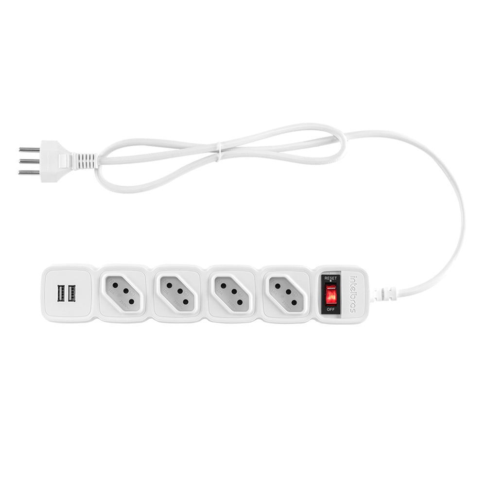 Filtro de Linha, Protetor Eletrônico Intelbras 4 Tomadas, 2 USB, EPE 204 USB BR - Branco