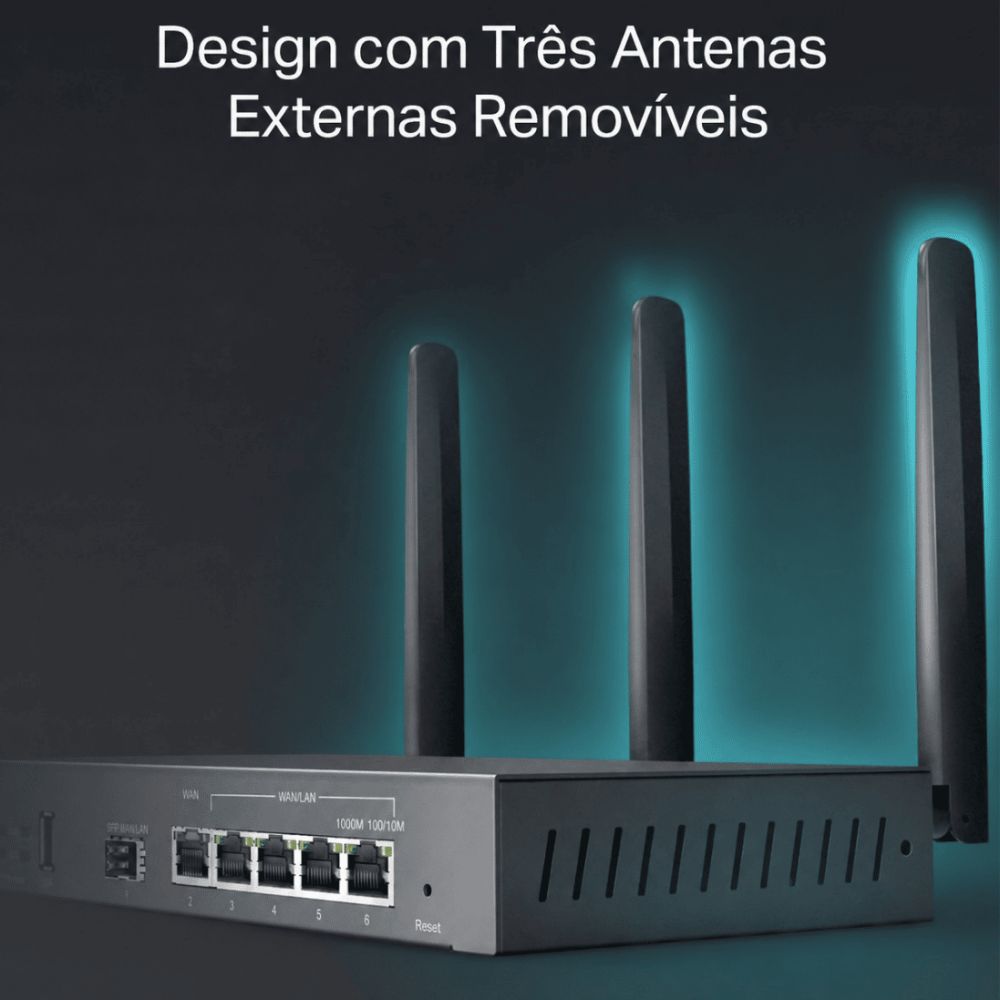 Roteador Omada Tp-Link Ax3000 Gigabit Smb Wi-Fi 6 Dual-Band, VPN Gateway, USB 1 Porta SFP, Sem Fio  (Er706W)
