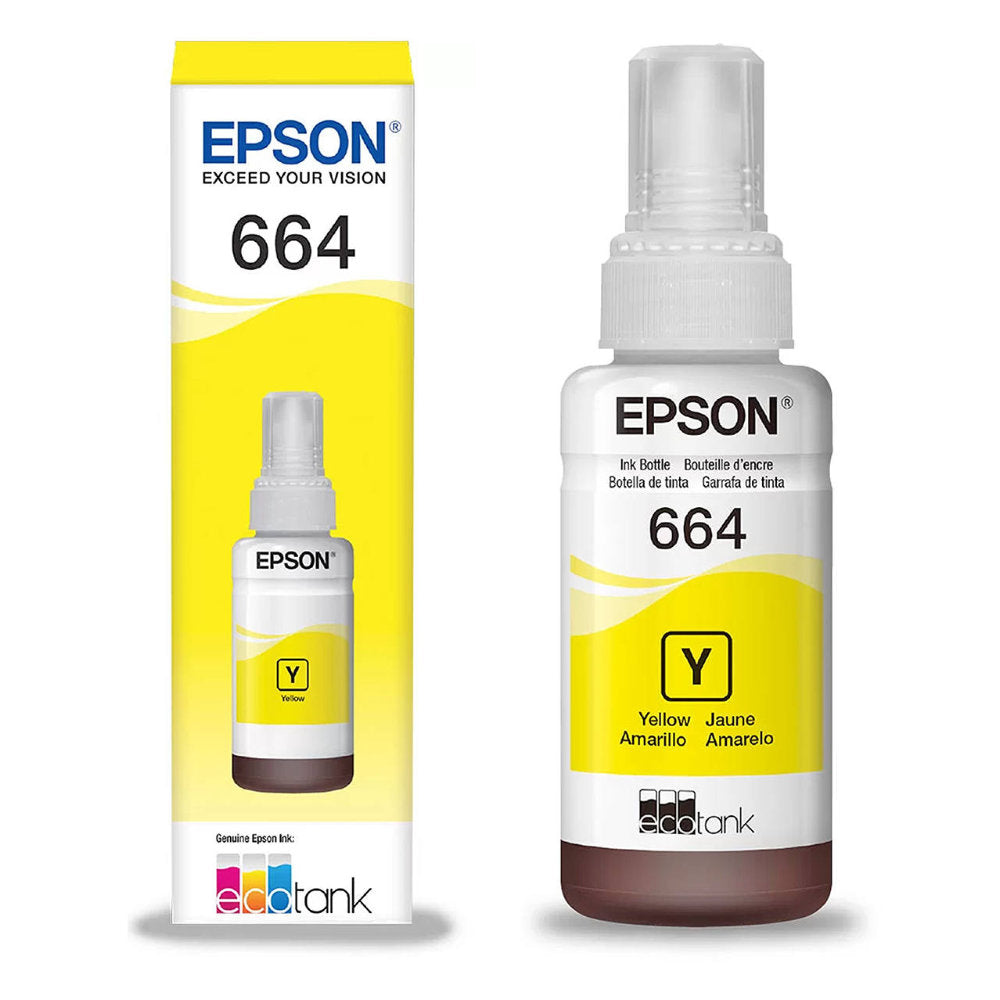 Refil de Tinta Epson 664 Amarelo 70Ml T664320 Rende até 4.000 Páginas, Para L110/L120/L210/L220/L300 (Caixa)