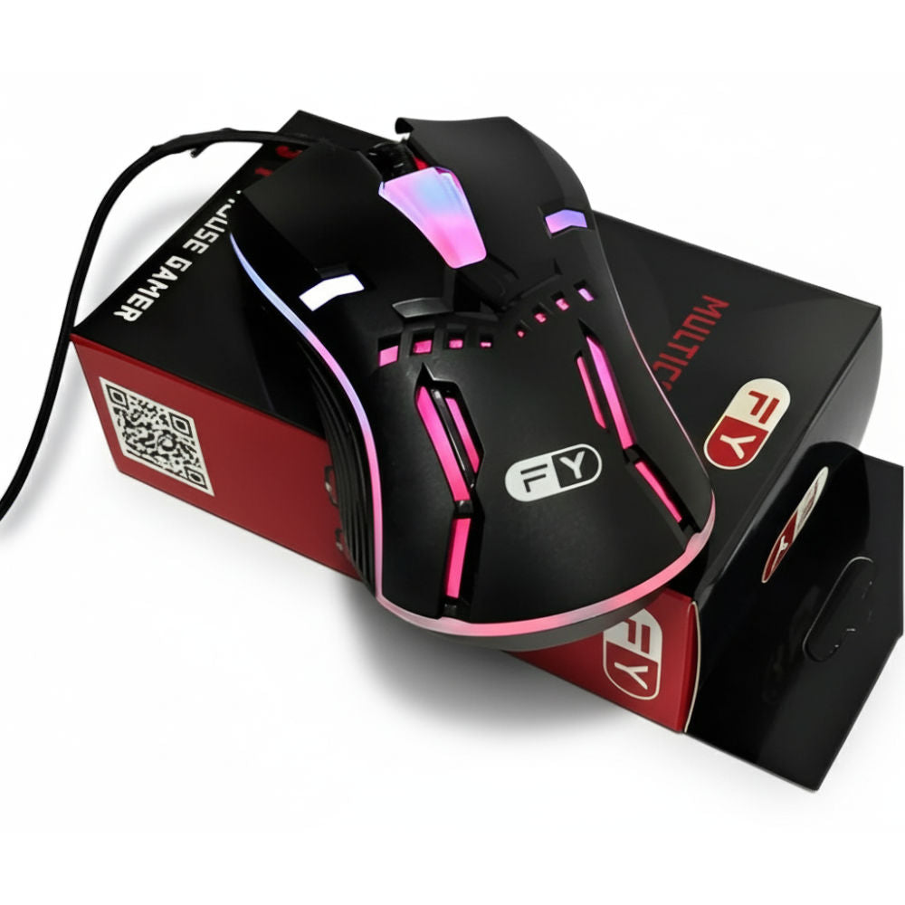 Mouse Gamer com Fio USB S1 FY, Iluminação RGB e Design Ergonômico, Preto