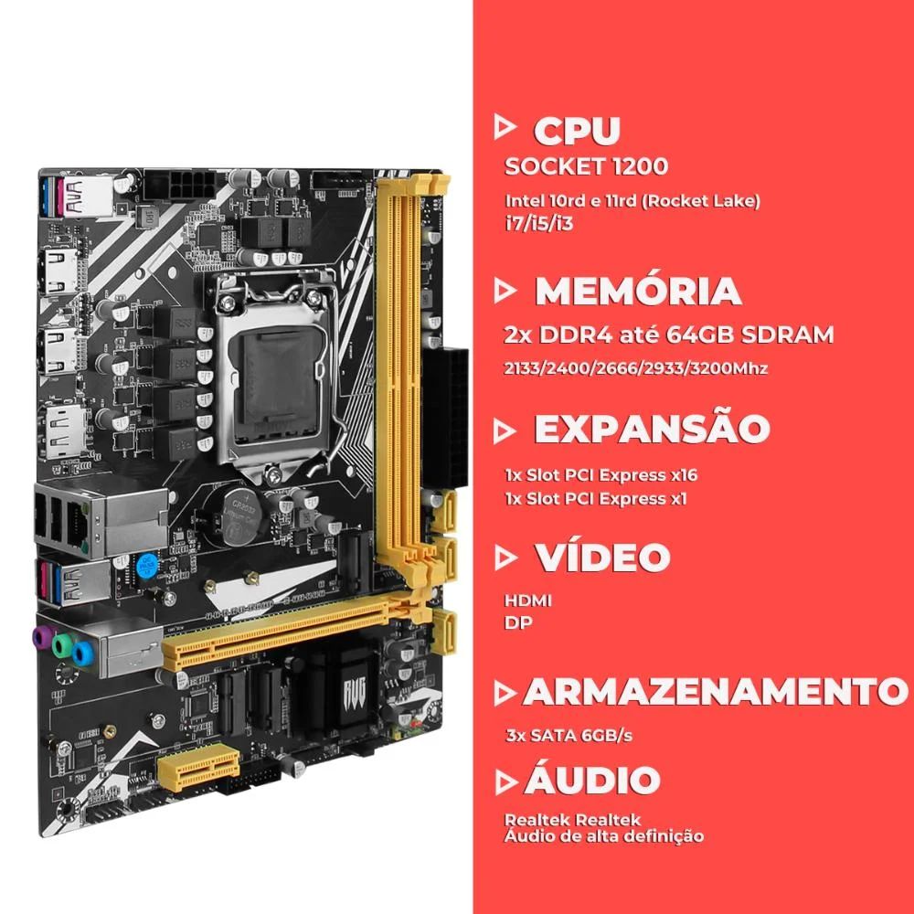 Placa Mãe Revenger G-H470 LGA 1200 DDR4 Intel 10/11a Geração i7/i5/i3, HDMI