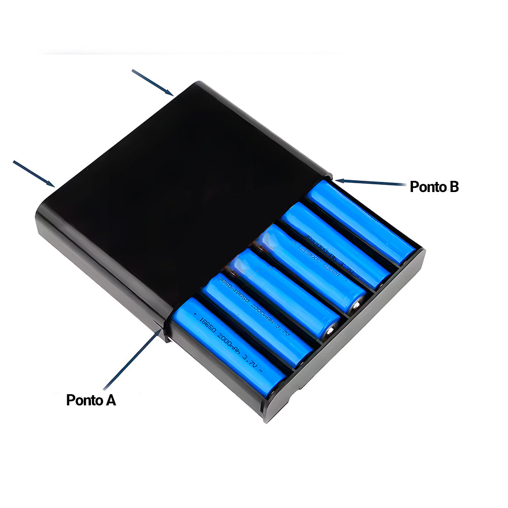 Fonte de Alimentação Ininterrupta, UPS, 5V/ 9V/ 12V, Entrada 6x Baterias 18650, Para Câmera e Roteador - Preto