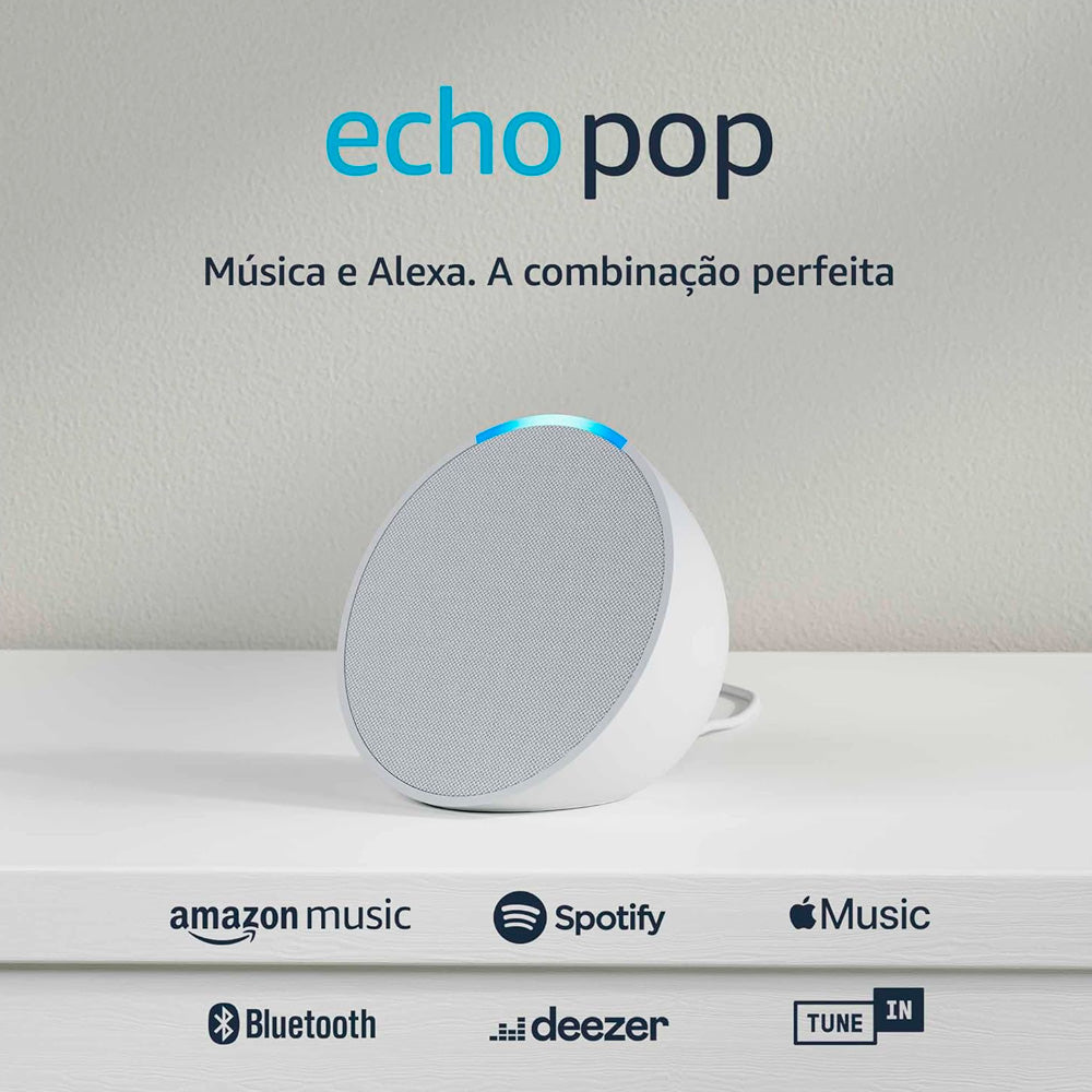 Echo Pop Smart Speaker Com Alexa, Controle De Voz, Wi-Fi, Alto Falantes Potentes - Branco