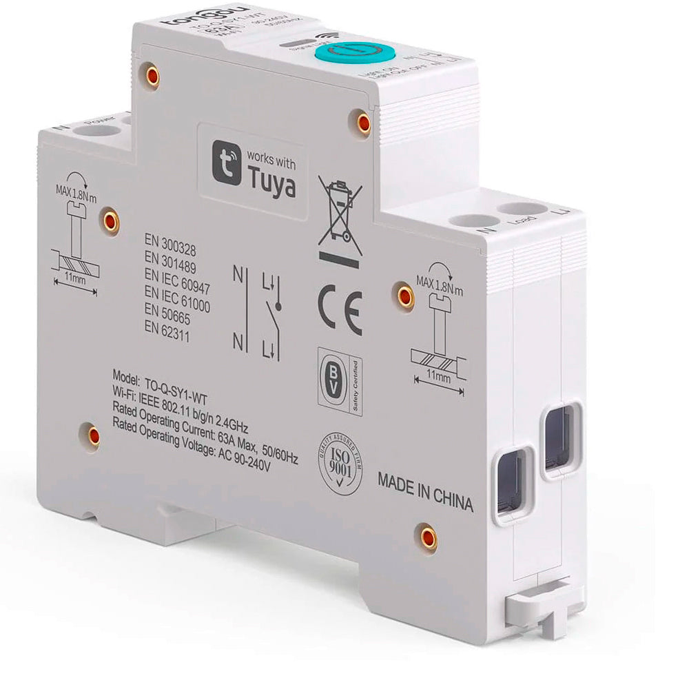 Disjuntor Inteligente Zigbee 32A, Compatível Com Google Assistant e Alexa, Tongou, SY1-JZT, Sem Medição - Branco