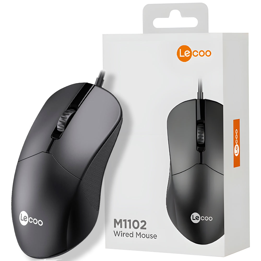 Mouse Com Fio USB, Lenovo Lecoo, 1.200 DPI, M1102, Ambidestro, Preto