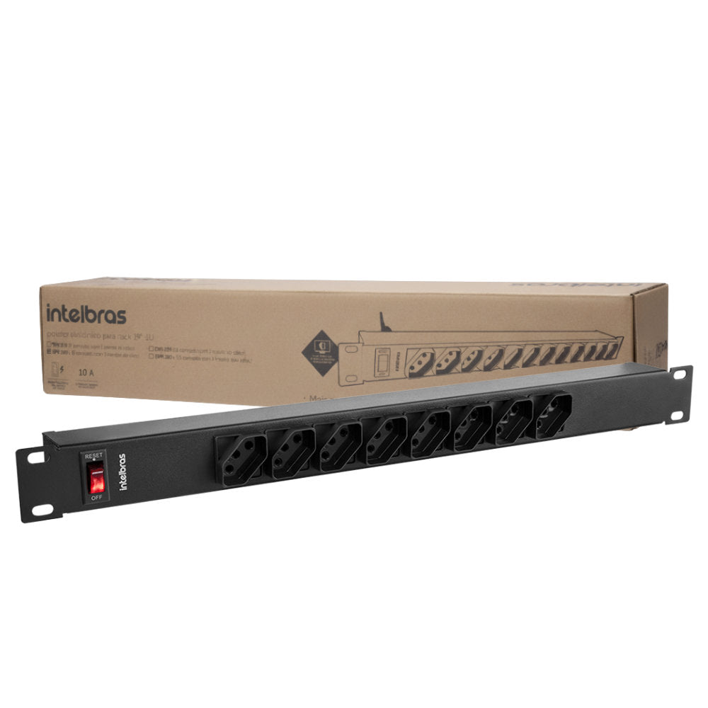Protetor Eletrônico Intelbras EPR 208+, 8 Tomadas, Rack 19" 1U, Bivolt, 10A, 3m Cabo, Preto