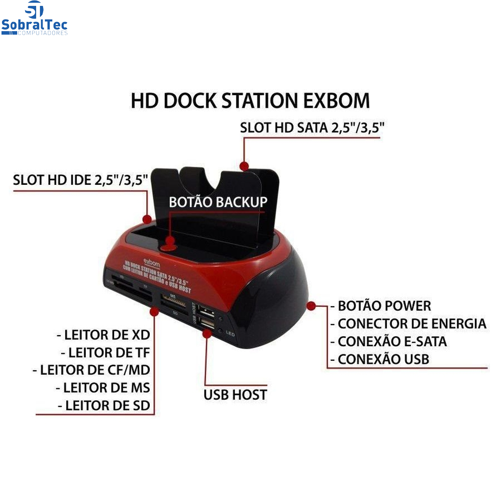 Dock Station B-Max Para Hd Sata/Ide 2,5 e 3,5 e Cartões de Memoria