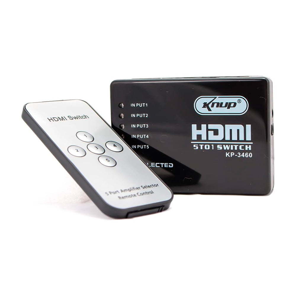 HUB Switch Chaveador HDMI 5 Entradas x 1 Saída, Splitter FHD com Controle Remoto, Knup KP-3460