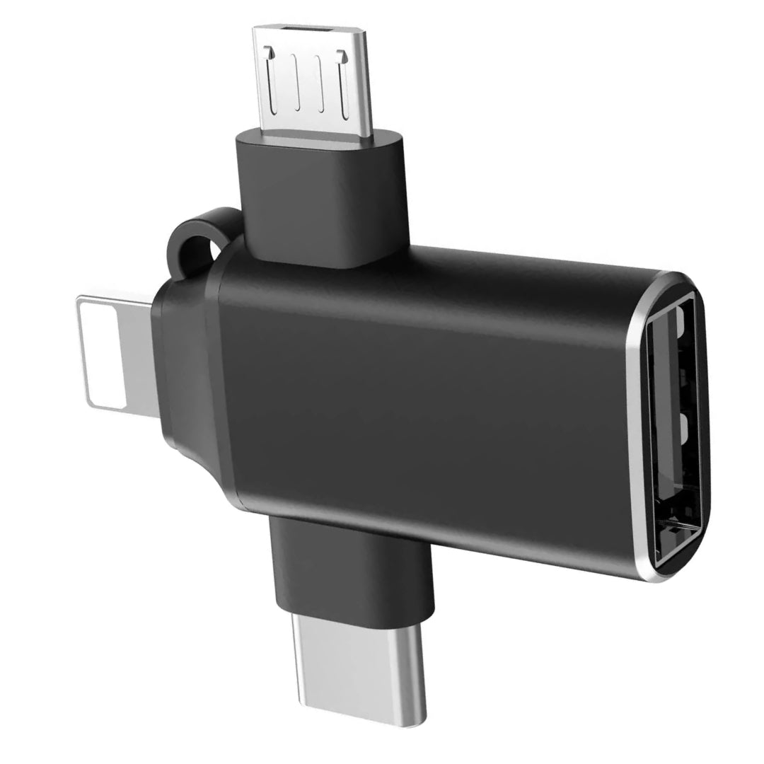 Adaptador OTG 3 em 1, USB 3.0 Para Tipo-C, Lightning e V8, KP-H006, Knup, Preto