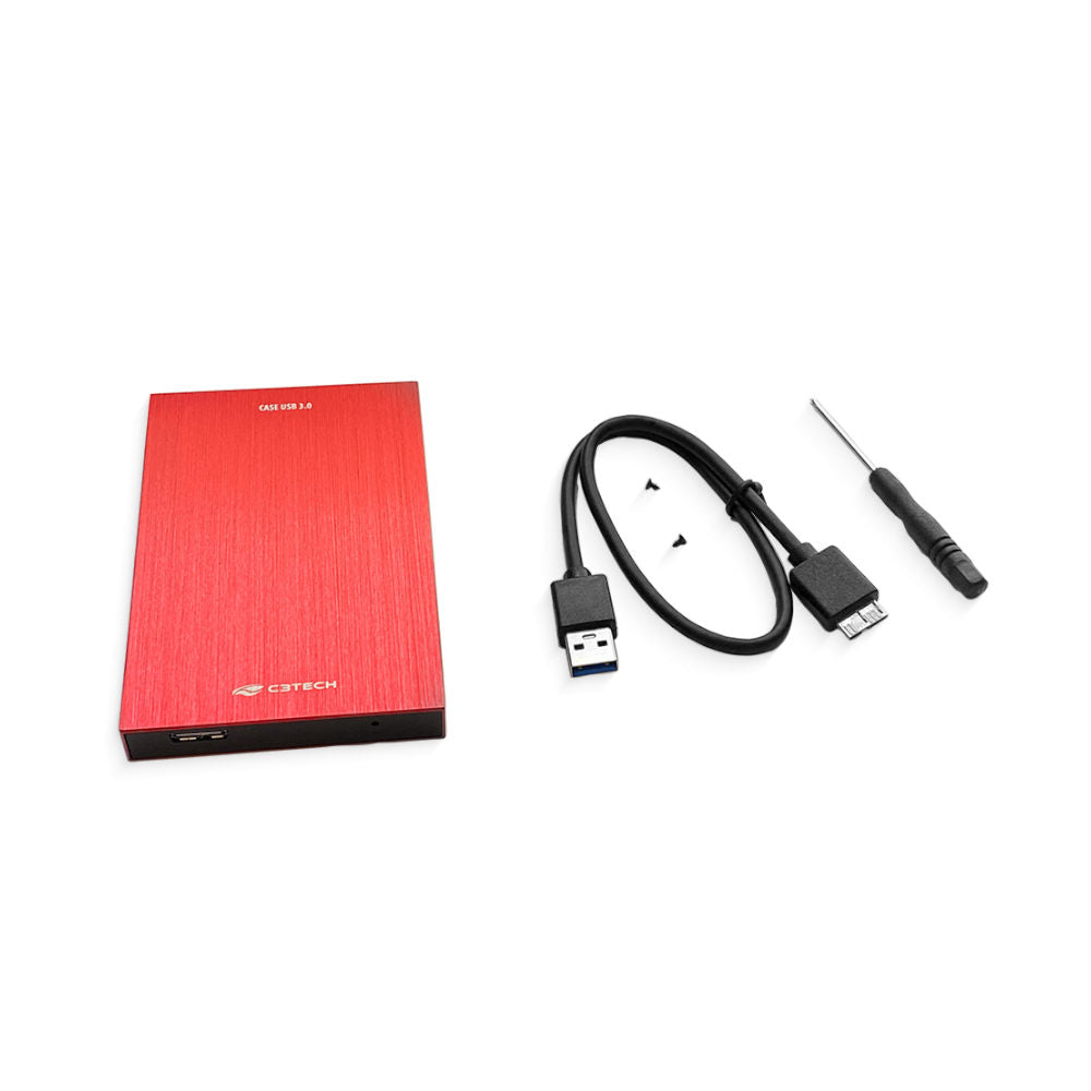 Gaveta para HD Externo 2,5" SATA USB 3.0 (até 6Gbps) CH-400RD, Compatível HD/SSD Até 6TB 7mm, C3Tech - Vermelho