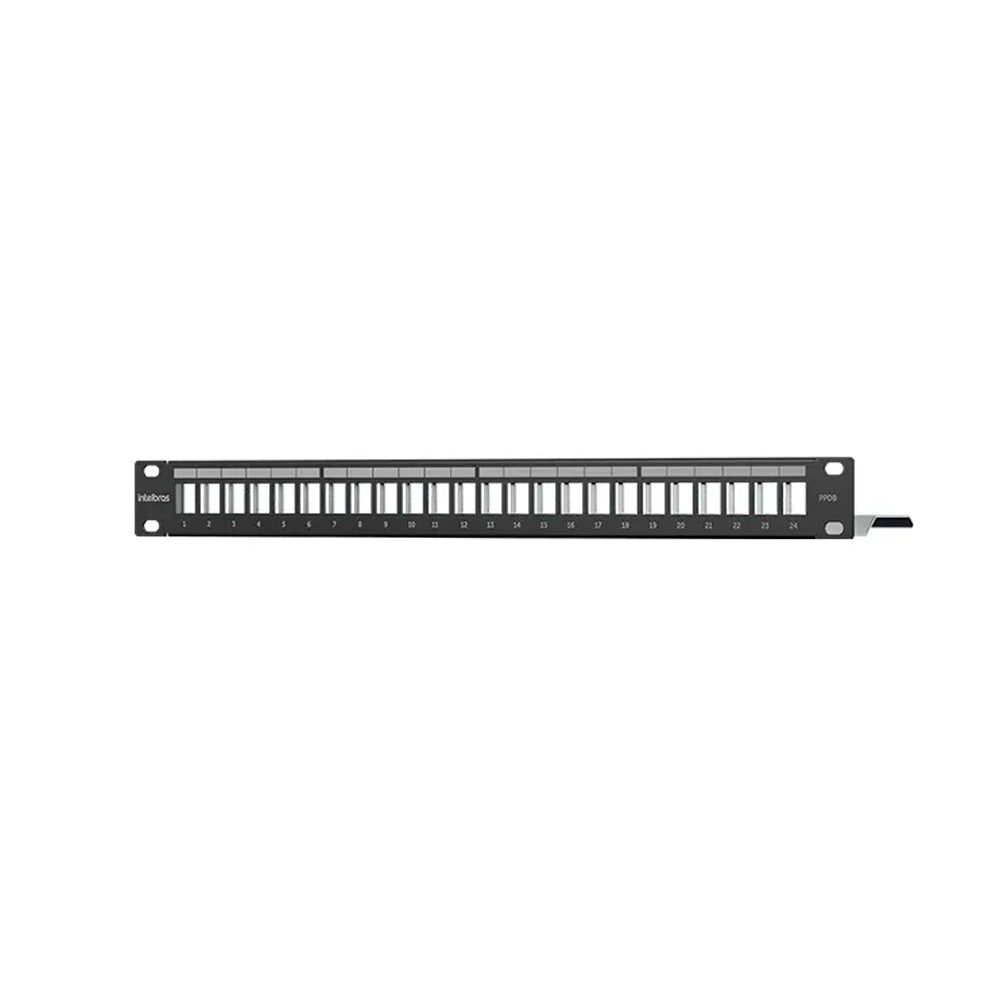 Patch Panel Blindado Descarregado Intelbras, Com 24 Portas, Guia Traseira, PPDB24P