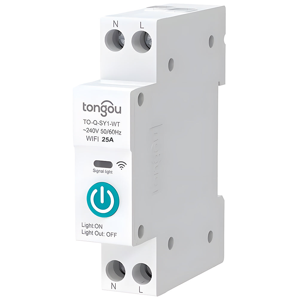 Disjuntor Inteligente Wi-Fi 25A, Compatível Com Google Assistant e Alexa, Tongou, S/ Medição, Branco