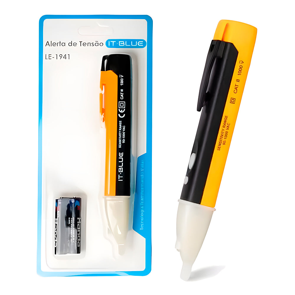 Caneta Detectora de Tensão Com Luz, Alerta Sonoro e Lanterna LED 90v a 1000v Com Pilhas IT-BLUE - LE-1941