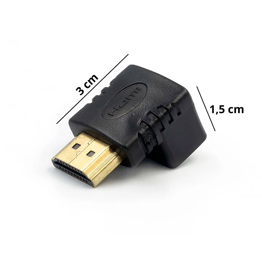 Adaptador HDMI Fêmea Para HDMI Macho 90° Graus em L , Fixo - Preto