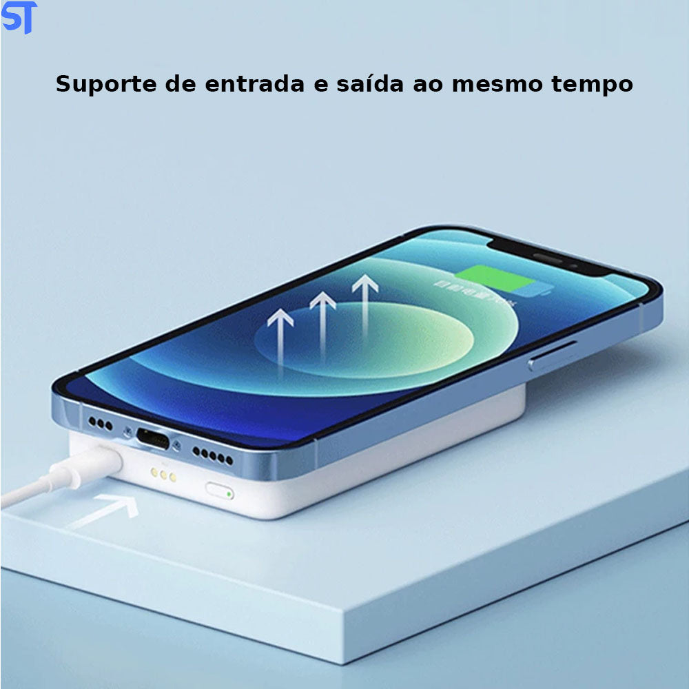 Caregador Magnético Xiaomi S/ Fio 5000mah  iphone 12, 13. 14 - Branco