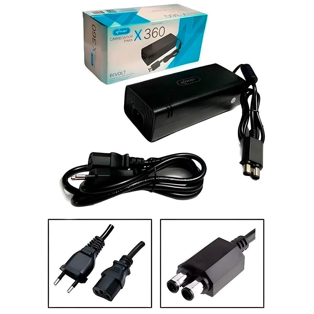 Fonte Carregador Xbox 360 Slim Pino Duplo Bivolt Knup - KP-W013