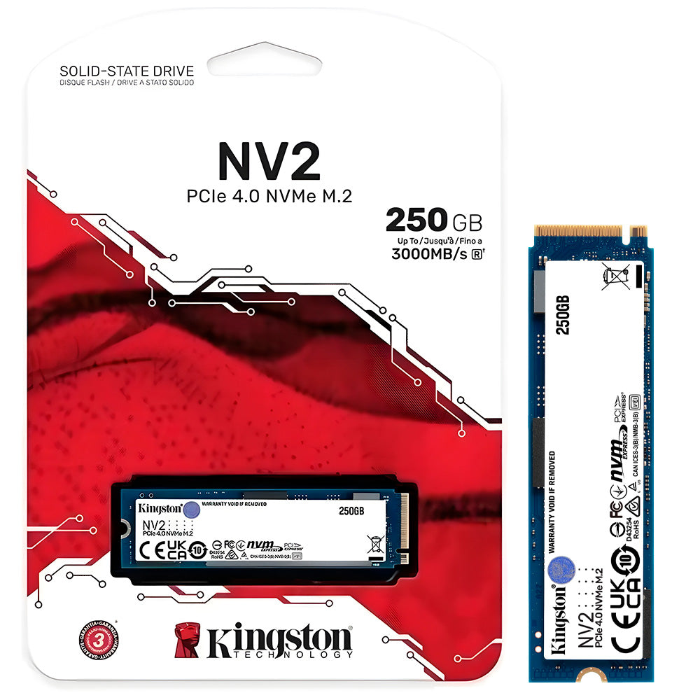 SSD M.2 Kingston NV2 250GB / NVMe PCIe 4.0 x4, Gen4- (SNV2S/250G) Leitura 3500MB/s, Gravação 1300MB/s - SNV2S/250G