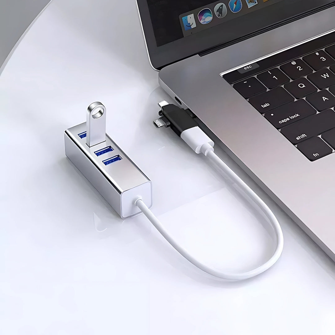 Adaptador OTG 3 em 1, USB 3.0 Para Tipo-C, Lightning e V8, KP-H006, Knup, Preto