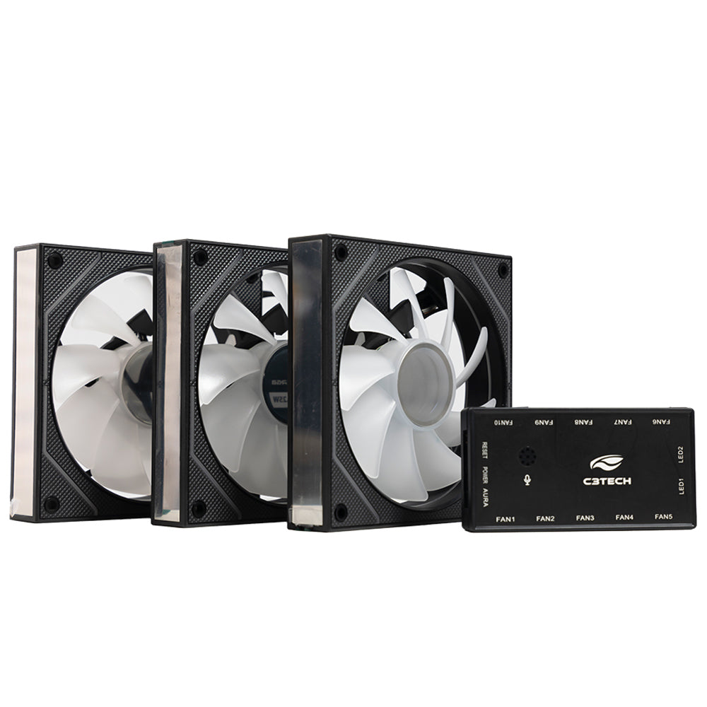 Kit 3 Fan e Controladora RGB, Cooler Fan Gaming F9-L650BKRGB C3Tech - Preto