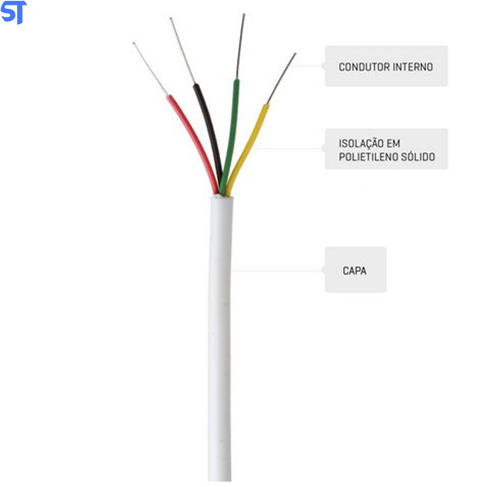 Metro de Cabo Cci Alarme e Telefonia 2 Pares 4 Vias Sólido DNI Hi-Flex