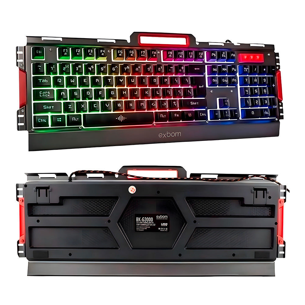 Kit Teclado e Mouse Gamer, iluminação de LED e Acabamento de Metal, ABNT 02511, EXBOM BK-G3000 - Preto