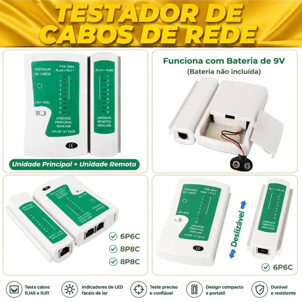 Kit Ferramentas Rede Informática Testador Lan Crimpar Rj45 Verde