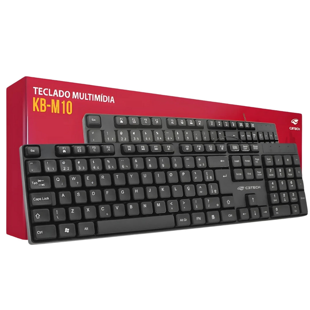 Teclado USB Multimídia KB-M10BK, ABNT2, Plug And Play, Regulagem de Altura, C3Tech - Preto