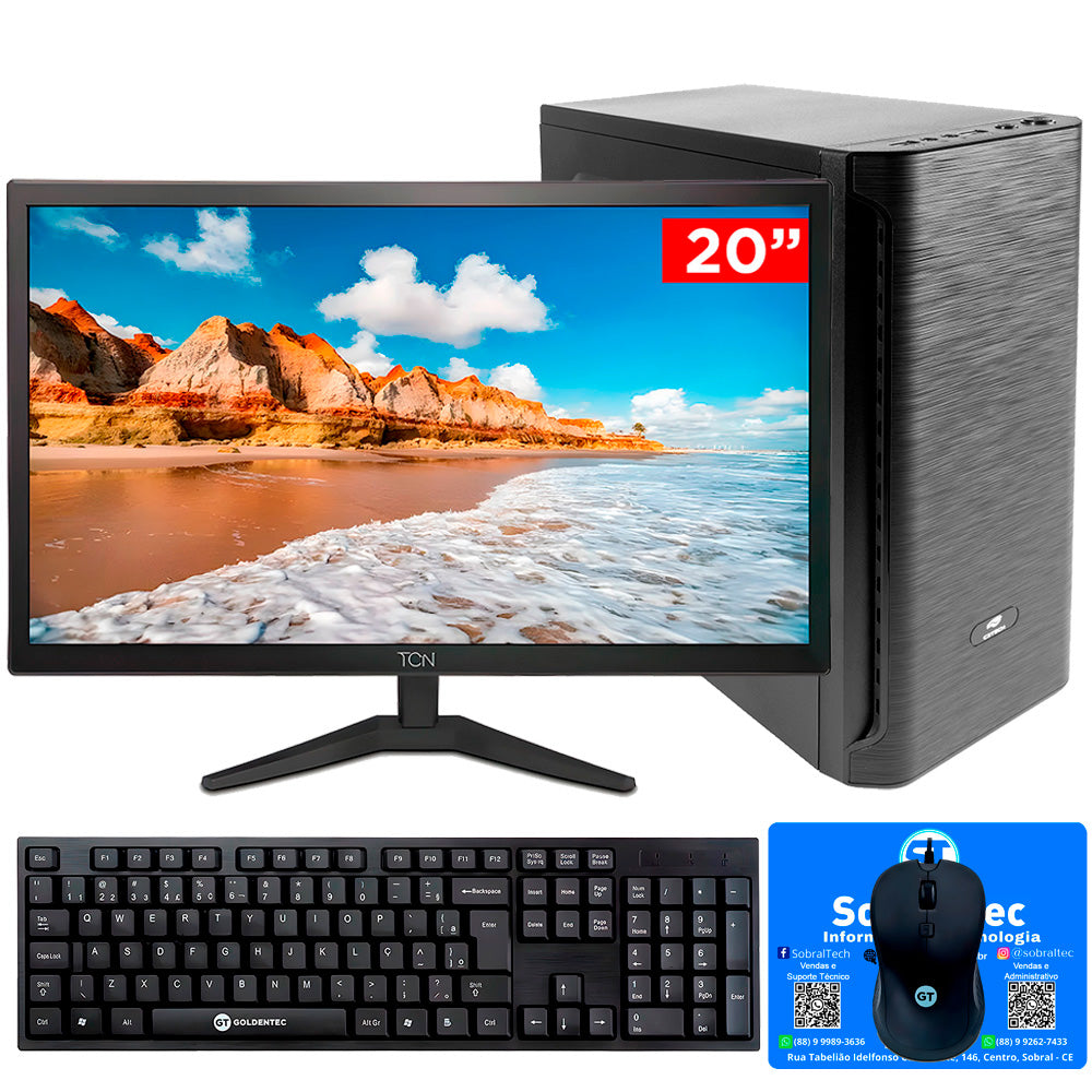 Computador Core i3-2120, 4GB, SSD 120GB, GT-H61 Slot M2, Rede Gigabit, Monitor de 20'', Teclado e Mouse, Windows