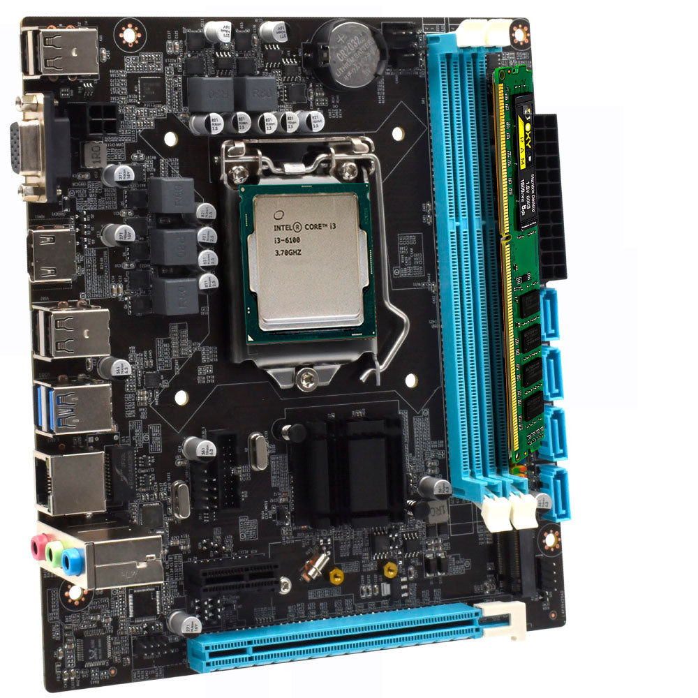 Kit Placa Mãe H110, Com Processador i3-6100, Memória RAM 8GB DDR3