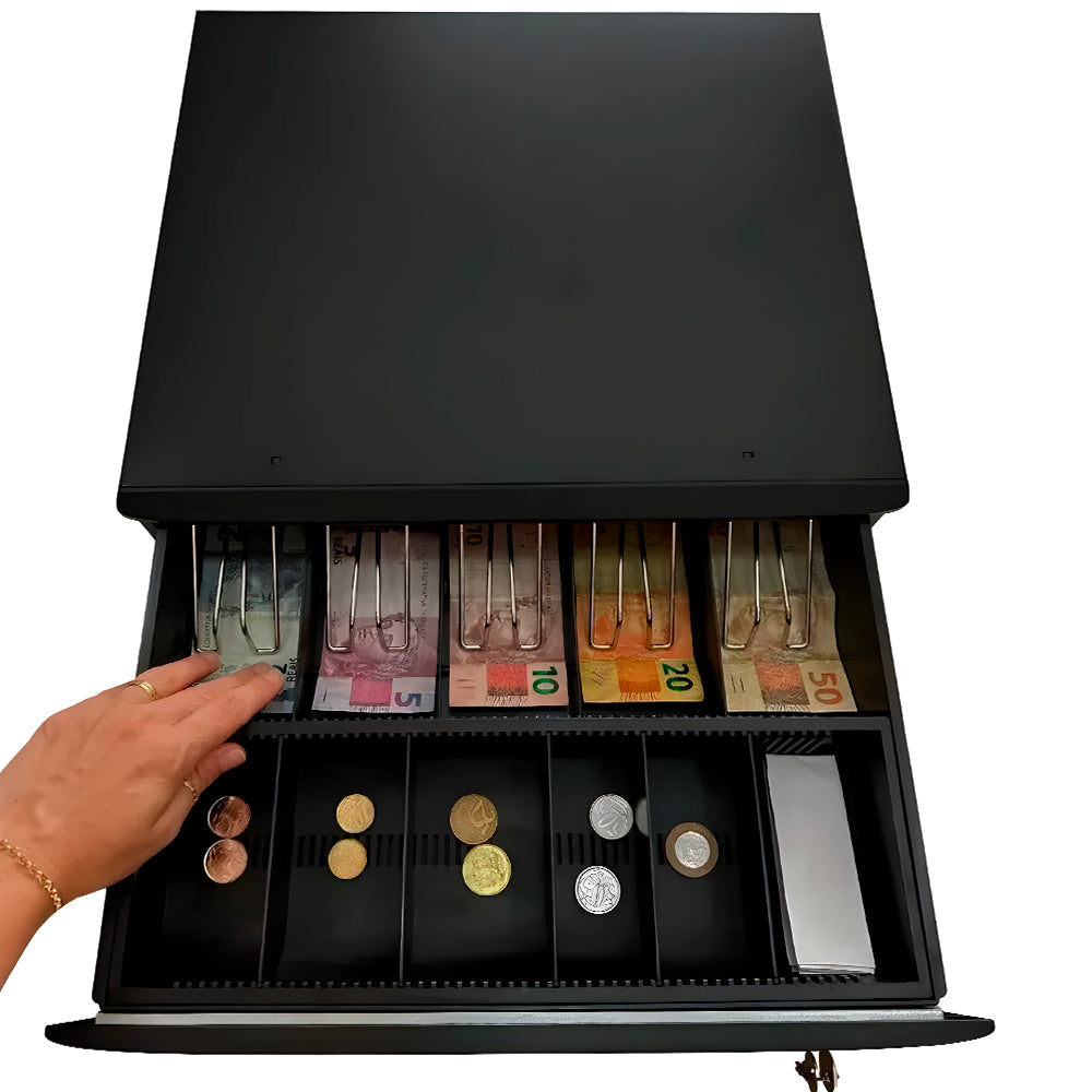Gaveta de Dinheiro Automática Tanca, 5 Divisórias Para Cedulas, 6 Divisórias Para Moedas, TG-600 - Preta
