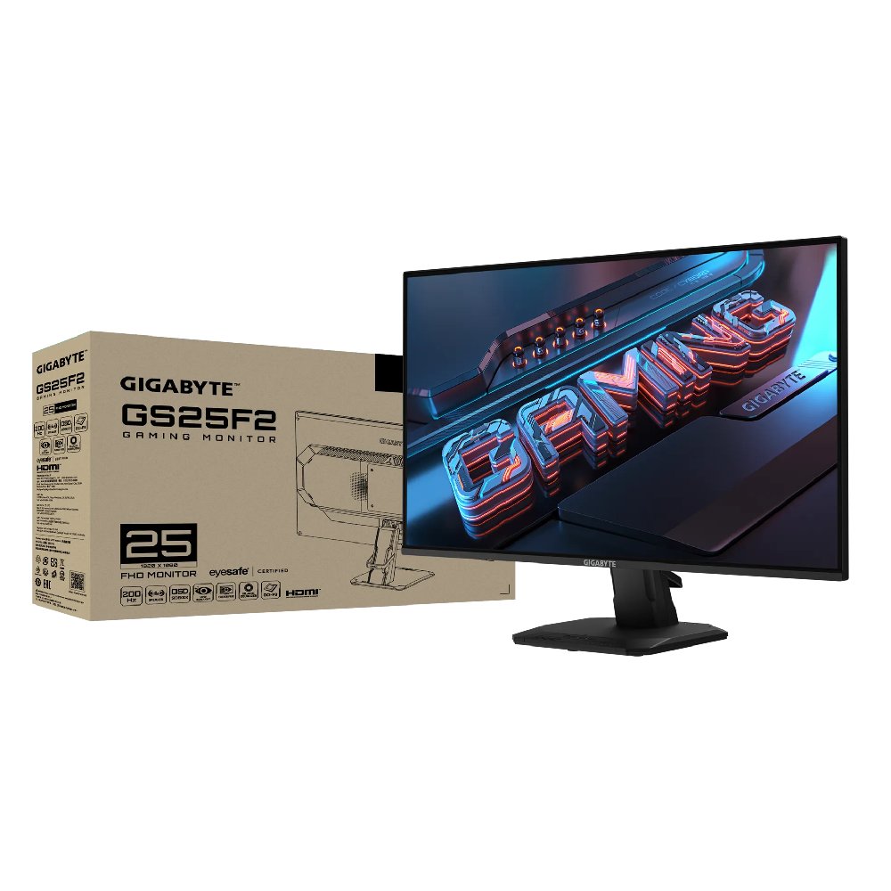Monitor Gamer Gigabyte 25", FHD, 200Hz, 1ms, IPS, VRR, FreeSync Premium, HDR 10, Alto-falante Embutido - GS25F2-SA