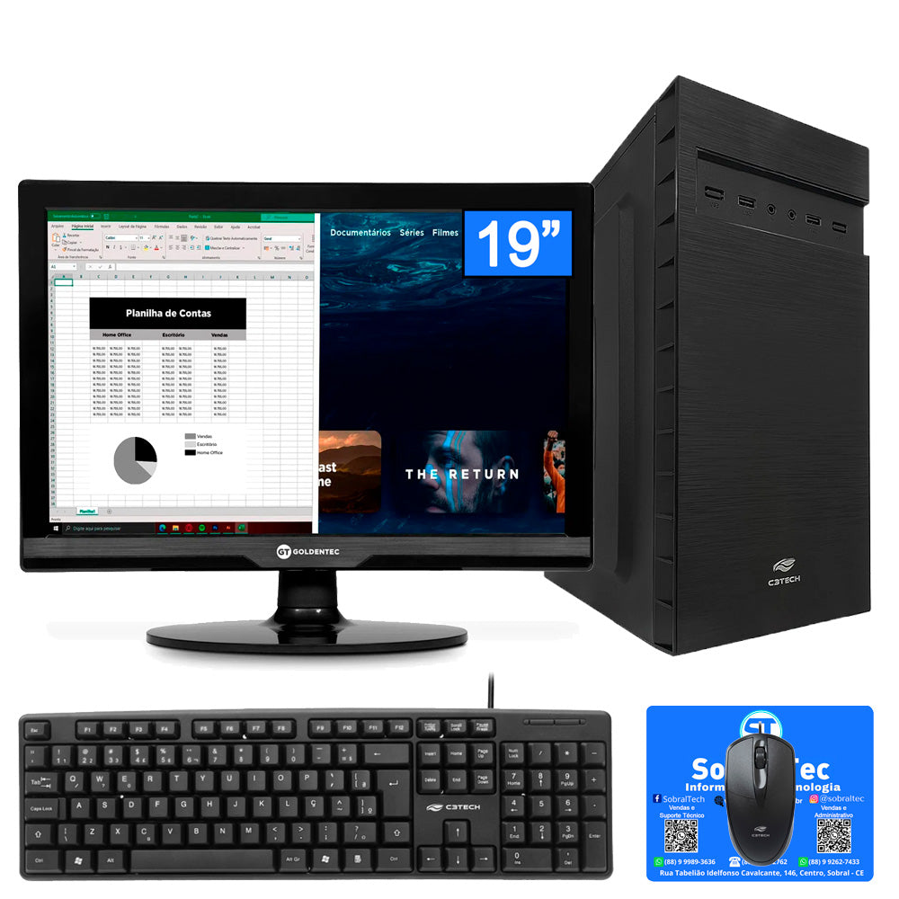 Computador Core i3-2100-HD SSD 240GB -Memória Ram 4GB- Com Monitor 19 HDMI- Teclado, Mouse e MousePad Brind
