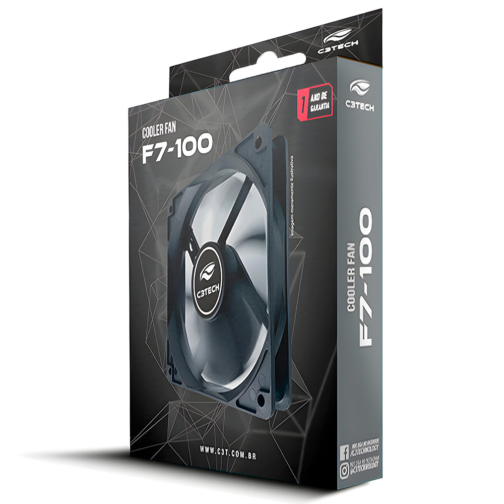 Cooler Fan C3Tech F7-100BK Storm 12x12x2.5 cm Preto - Rolamento FDB 12v 1200RPM