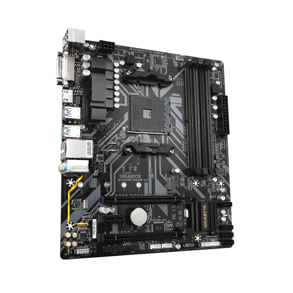 Placa Mãe Gigabyte B450M DS3H V2, AM4 mATX, DDR4 até 128GB 3200MHz, HDMI, DP, M.2 PCIe NVMe, USB 3.2, 4xSATA 6Gb/s