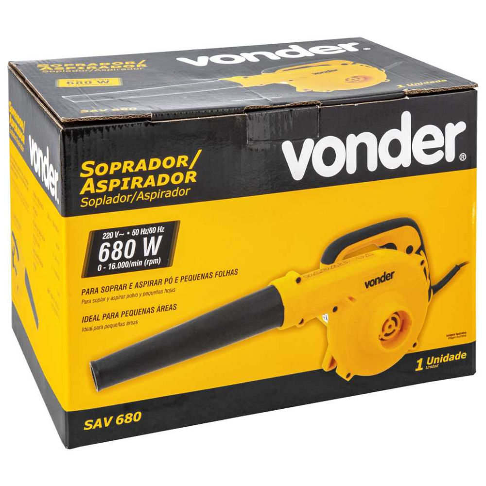 Soprador e Aspirador Vonder 680W SAV-680, Interruptor Eletrônico, Trava, 16.000 rpm, Fluxo 246 m³/h, 220V