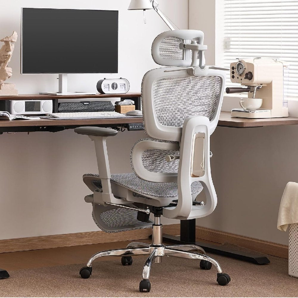 Cadeira Ergonômica LarkLeaves L10 Mesh Apoio de Pé Braço 3D Cinza