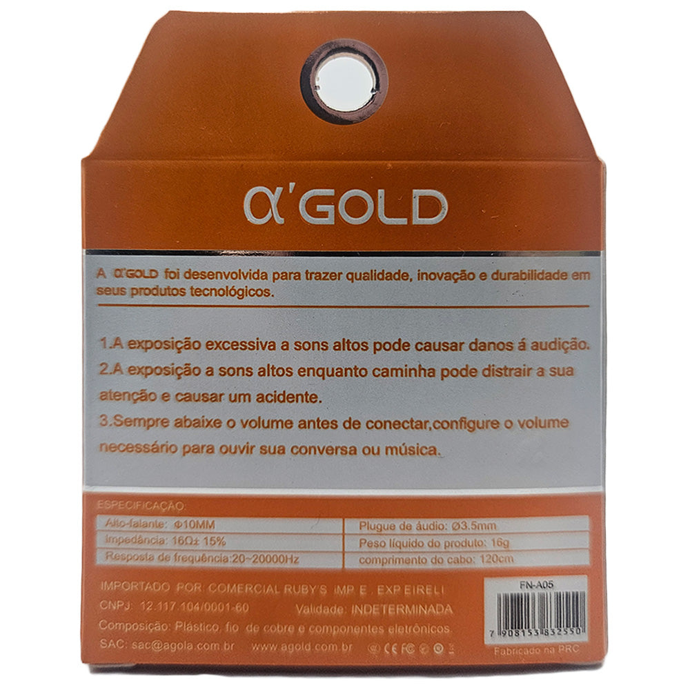 Fone De Ouvido Stereo, Super Bass, com Microfone, Fio 1.2 Metros, A'Gold, FN-A05 - Branco