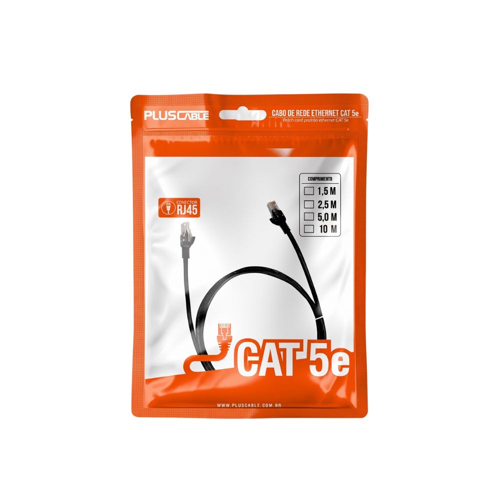 Cabo de Rede 1.5 Metro, Patch Cord PLusCable Preto, Cat.5E PC-ETHU15BK