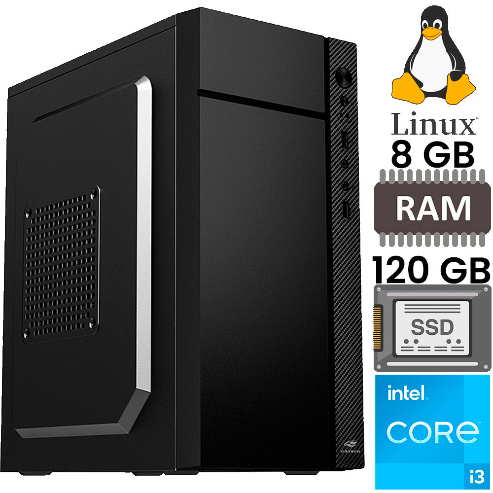 Computador Core i3-2120, Memória RAM 8GB, SSD 120GB, GT-H61 Com Slot M2, Rede Gigabit, MT-34BK, Linux e MousePad Brinde