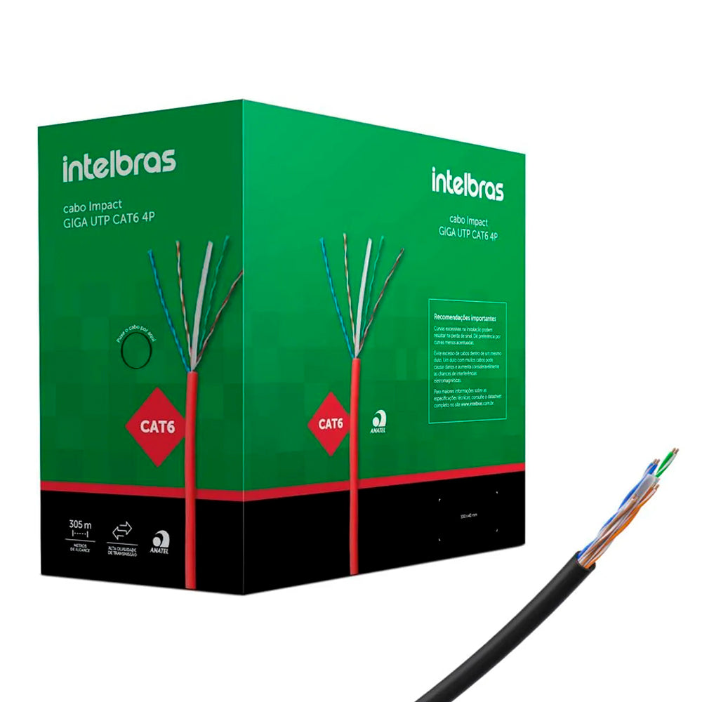 Caixa Cabo de Rede UTP 305 Metros CAT6, Intelbras Impact 4P IG6CPR, 100% Cobre - Preto