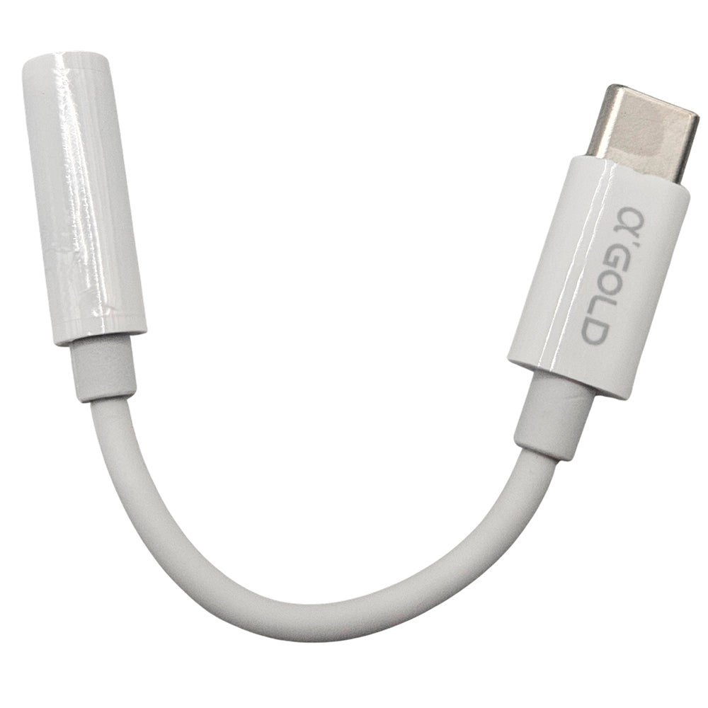Adaptador Tipo-C para P2 A'Gold CBA-09, Conector USB-C Macho para P2 Fêmea, Adaptador Fone de ouvido - Branco