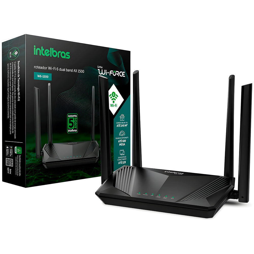 Roteador Wi-Fi 6 Dual Band, in Mesh Gigabit, Intelbras W6-AX 1500, Wi‑Force, Com 4 Antenas, 1 200 Mbps