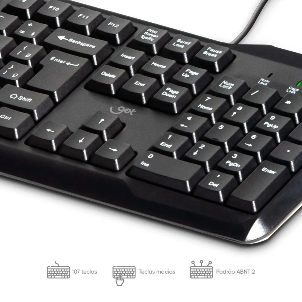 Kit Teclado e Mouse GET Elegance USB com Fio - Preto