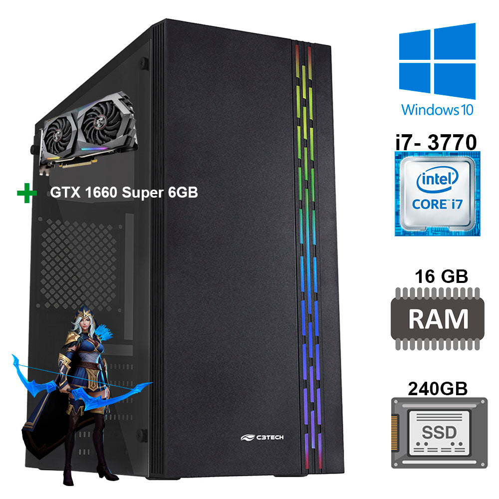 Computador Gamer Core i7- 3770 3.4Ghz, 16GB RAM, SSD 240GB, HD 1TB, Fonte Real 500W, Placa de Video GTX 6GB DDR5/128bits