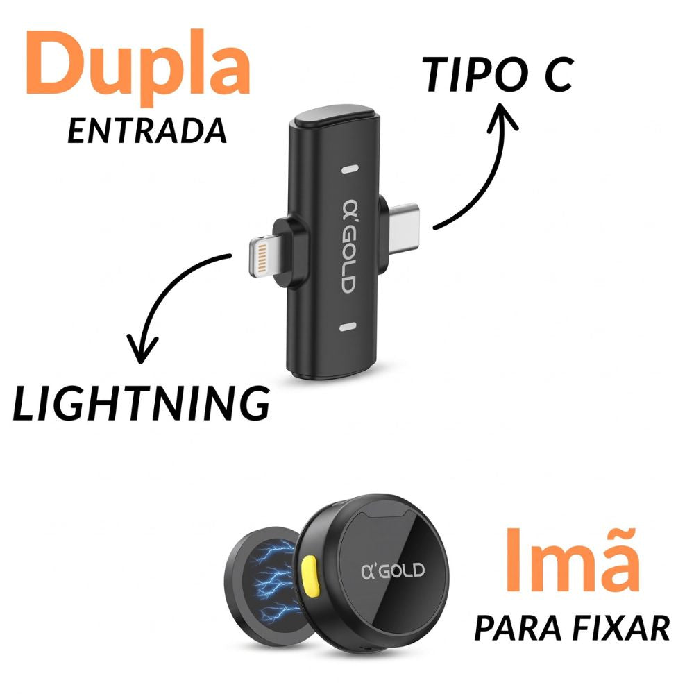 Microfone Lapela Duplo Sem Fio Agold Mcf-38 Redução Ruído