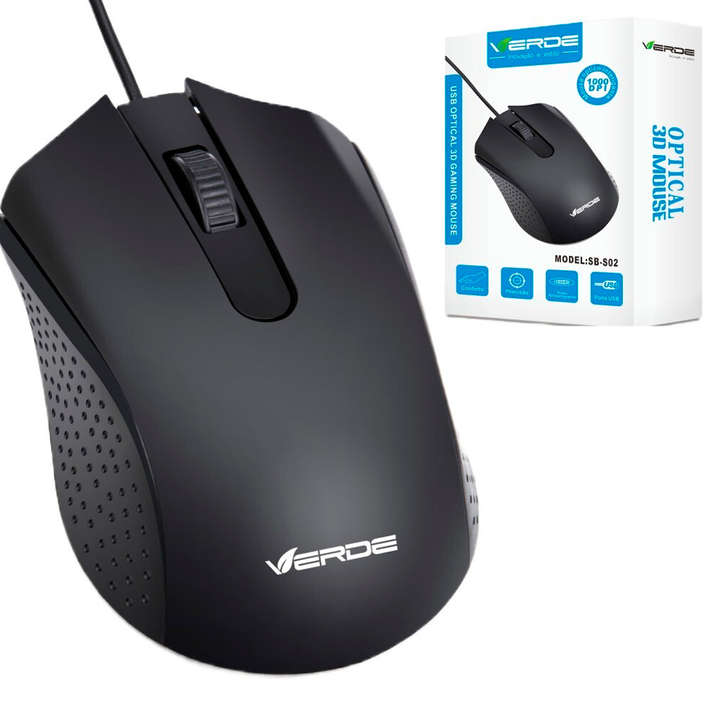 Mouse Óptico Com Fio USB, 1.000 DPI, Scroll Anti-Derrapante, Verde - SB-S02