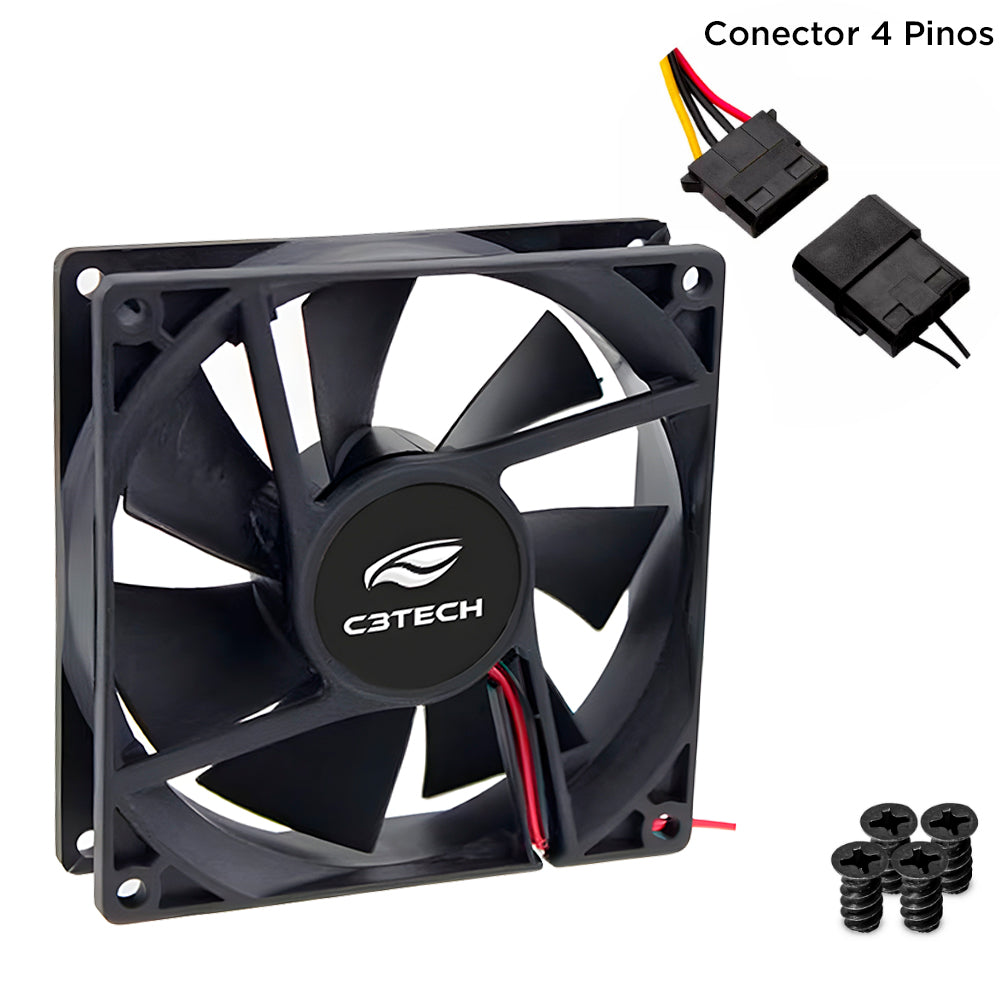 Cooler Fan C3Tech Storm, 80mm, 4 Pinos Molex, 2.200 RPM, F7-PW10BK, Preto, S/Caixa