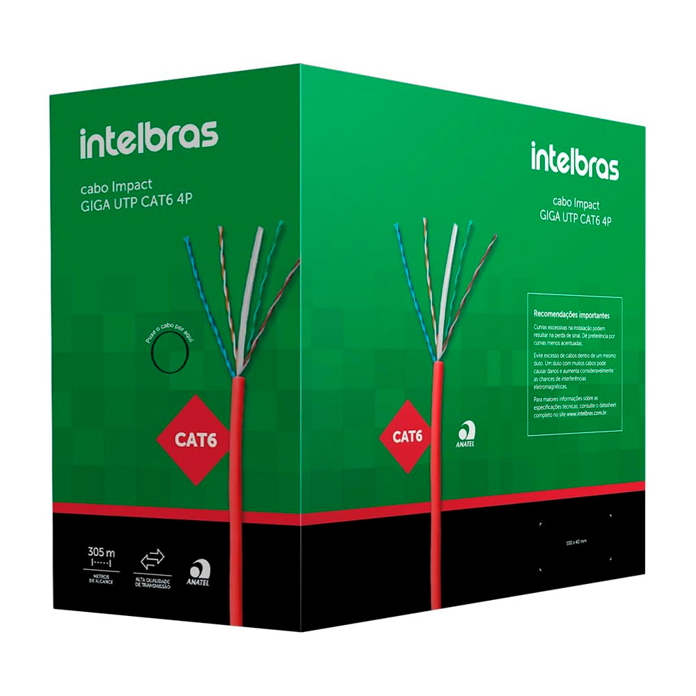 Caixa de Cabo de Rede 305m UTP CAT6 4P Intelbras IMPACT GIGA IG6CAZ Azul, 23 AWG, PVC CMX, 100% Cobre