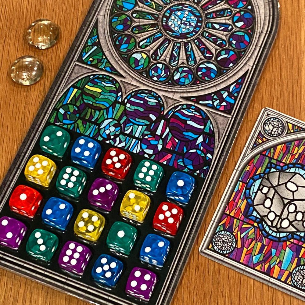 Jogo Tabuleiro Sagrada Galápagos Mosaico Dados 1-4 Jogadores, 90 Dados Coloridos, 4 Molduras, 12 Cartas Padrão
